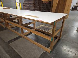 lot 21189 image: Wooden Work Table w White Top