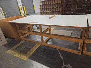 lot 21190 image: Wooden Work Table w White Laminate Top