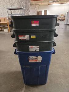 lot 21209 image: Rubbermaid Roughneck 30 Gal Slim Fit Refuse Container - Set of 4
