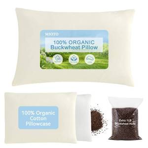lot 256 image: MIOTO Organic Buckwheat Pillow for Sleeping with Extra Cotton Pillowcase and Tartary Buckwheat Hulls, Adjust Height and Firmness, Neck Support Pillow for Back and Side Sleepers 20x26 - Retail $40