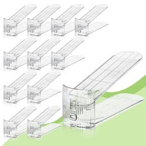 lot 258 image: MOOKNAT Clear Shoe Slot Organizer, 12 Pack Adjustable Shoe Slots Organizer for Closet Clear Shoe Stackers Shoe Rack Holder Shoe Space Savers for a Pair of Shoes - Retail $30