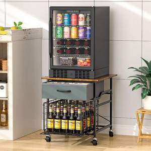 lot 262 image: GloCryp Mini Fridge Stand, Heavy-Duty End Table Fridge Table with Storage, Small Refrigerator Stand with Rolling Wheels for Dorm, Kitchen,Pantry - Retail $90