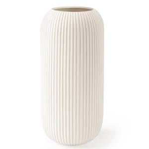 lot 288 image: Ceramic Vase for Flowers �� Modern Small Ribbed Textured Flower Vase for Home Decor, Pampas Grass, Decorative, Farmhouse, Coffee Table, Kitchen Centerpieces, Bookshelf and Home Living (White) - Retail $10