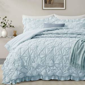 lot 292 image: BEDAZZLED King Comforter Set, Cornflower Blue Pinch Pleat Ruffle, 3 Pieces - Retail $70