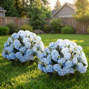 lot 296 image: Suncalla 2 Set Blue Artificial Boxwood Topiary Ball Trees with Hydrangea Flower, 19.7 UV Resistant Outdoor Faux Plants with Ground Spike for Planter Front Door Home Indoor Porch Patio Decor - Retail $50