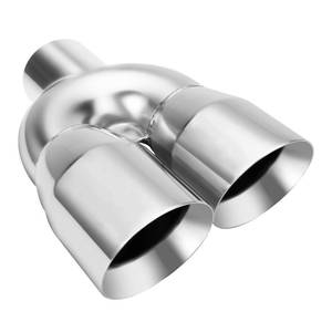 lot 297 image: LCGP Dual Exhaust Tip 3 inch Inlet 4 inch Outlet 12 Length Universal Polished 304 Stainless Exhaust Tip Tailpipe for Car Truck Double Wall Weld-on Angle Cut (Right) - Retail $55