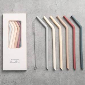 lot 300 image: Nightingale Reusable Silicone Straws - Bendy Drinking Straw with Cleaning Brush - Collapsible and Bendable Travel Straw for Kids - Dishwasher Safe, Food-Safe - Set of 6 (Oak Multi) - Retail $13