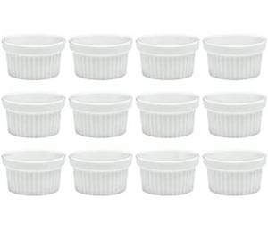 lot 305 image: Vikko Mini White Ramekin, Pack of 12 Fine Porcelain Mini Ramekins, Stackable 2 Inch Dip Bowls, 1 Ounce Dips Dish, Dishwasher Safe - Retail $0