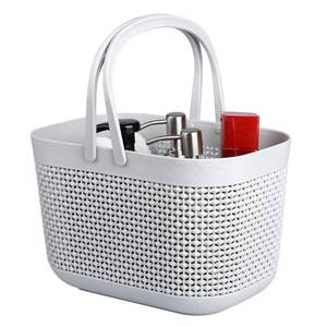 lot 307 image: CROOKED  Plastic Portable Shower Caddy Basket, Storage Organizer with Handle, Grey - Retail $16