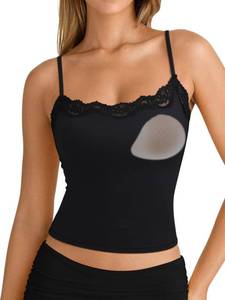 lot 329 image: SUUKSESS Women Double Lined Lace Cami Tank Top Summer Padded Square Neck Going Out Tops Sleeveless Basic Shirts (Black, Small) - Retail $19