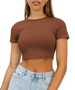 lot 332 image: WYNNQUE Womens Crop Tops Cute Summer Crew Neck Short Sleeve T Shirts 2026 Brown XL - Retail $15
