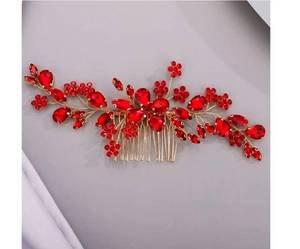 lot 338 image: Chargances Handmade Crystal Gemstone Hair Comb with Red Rhinestone Headpiece - Bridal Hair Accessory for Weddings, Proms, Flower Girls - Retail $0