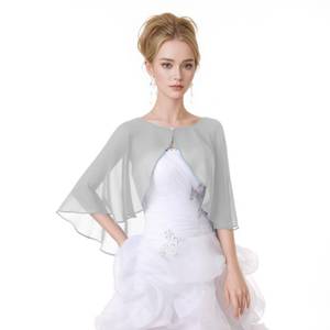 lot 354 image: Womens Elegant Chiffon Shawl Wraps Shrug for Evening Dresses Wedding Guest Cape Bolero Cover-Up Scarf Silver - Retail $13