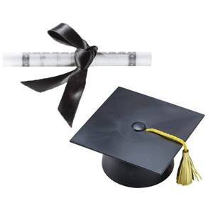 lot 361 image: Plastic Graduation Cap Cake Topper with Large Paper Diploma Cake Topper (Black) - Retail $9