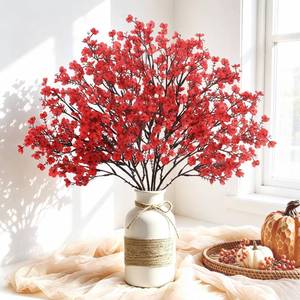 lot 363 image: Uieke 30 Pcs Babys Breath Artificial Flowers Bulk Silk Red Faux Flowers Real Touch Gypsophila Bouquet for Christmas Halloween Home Wedding Decoration - Retail $29