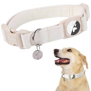 lot 373 image: DOGWONG Airtag Cotton Hemp Dog Collar, Heavy-Duty Dog Collar with Airtag Holder White Natural Fabric Pet Cute Puppy Necklace for Small Medium Large Dogs - Retail $12