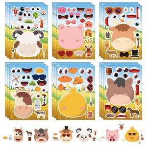 lot 375 image: 24 Sheets Farm Animal Make a Face Stickers Kids Todders Party Favors - Retail $6