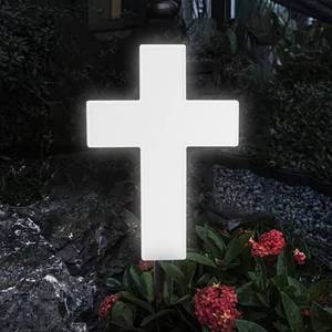 lot 377 image: YtotY Solar Lighted Cross Grave Lighted Garden Cross Stake Decor LED Jesus Cross Light Decoration for Home Memorial Decoration,Outdoor Yard, Home, Patio, White, LAMP1 - Retail $26