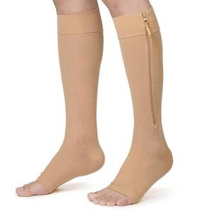 lot 387 image: KEKING Zipper Compression Socks Unisex, 20-30 mmHg, Open Toe, Shin Splints - Retail $21