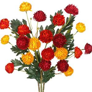 lot 391 image: GhuaH 3 Pcs Fall Fake Mums Fall Flowers Artificial for Decoration Faux Kiku Flowers Burnt Orange Autumn Floral Stems Pom Pom Silk Mums Balls for Vase Home Decor Centerpiece Arrangement Halloween - Retail $9