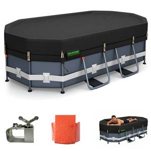 lot 398 image: QH.HOME 550D 9x18 Ft Oval Pool Cover Upgraded Tear Resistant & Quadruple Windpoof wth Pre-Installed Patented Winch and Rope,Pool Covers for Above Ground Pools Oval-Snug Fit & Waterproof Protection - Retail $60