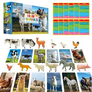 lot 402 image: 12 PCS Farm Animal Figurines with 12 Introducing Flashcards, Realistic Farm Animals Playset Montessori Toys Science Educational Matching Game for Homeschool Preschool Toddler Kids - Retail $13