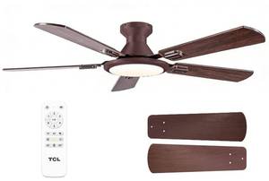 lot 418 image: TCL 52 Brown Low Profile Ceiling Fan with Light & Remote - Retail $130