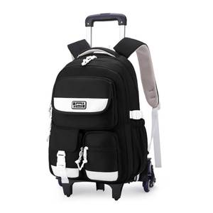 lot 421 image: MITOWERMI Rolling Backpack for Girls Boys Backpack with Wheels, Kids Roller Trolley Bags Wheeled School Bookbag Black-6 wheels - Retail $36