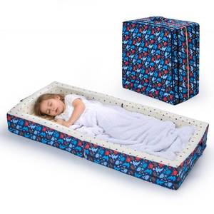 lot 422 image: Umoving 100% Cotton Lining Portable Foldable Toddler Travel Bed - Soft Foam Floor Bed with Washable Cover, Safe and Comfortable Toddler Crib, Ocean Blue - Retail $90