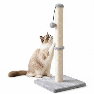 lot 429 image: Dimaka 29 Height Tall Cat Scratching Post, Claw Scratcher with Sisal Rope and Covered with Soft Smooth Plush, Vertical Scratch Full Strectch for Standard Size Cats(Grey, 29 inches for All Cats) - Retail $19