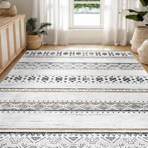 lot 436 image: BESTSWEETIE 6x9 Area Rugs for Living Room Washable Moroccan Farmhouse Neutral Geometric Low Pile Non-Slip Soft Print Pattern Rug for Bedroom Kitchen Dining Room Entryway BlackBrown - Retail $70