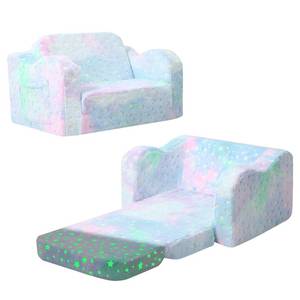 lot 437 image: MeMoreCool Kids Couch, Glow Dark Rainbow Star Fold Out Sofa, Pastel Tie Dye