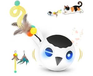 lot 441 image: Cat Toys, Interactive Kitten Toys Indoor Cats, USB Rechargeable Electronic Smart Exercise Toy, Motion Activated Fast Moving Chirping Stimulating Light, 2 Feather Tails (White) - Retail $0
