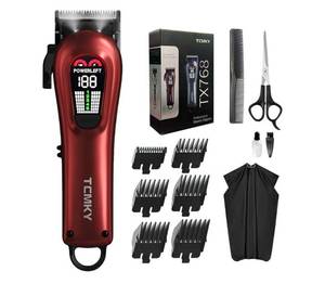 lot 448 image: PRE OWNED Hair Clippers for Men Barber Clippers Rechargeable Hair Trimmer KitProfessional Clippers for Men Cordless&Corded for Hair Cutting & Grooming for Household - Retail $0