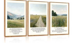 lot 453 image: CHDITB Christian Framed Canvas Wall Art Set Of 3, Rustic Landscape Scripture Wall Decor, Religious Nature Bible Verse Wall Painting Botanical Field Art Prints For Home Office Church Decor 12X16 - Retail $0