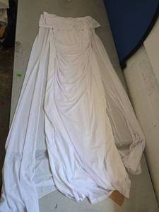 lot 469 image: White Off the Shoulder Dress with Mesh Cape Large - Retail $0