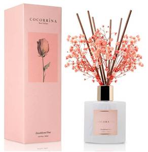 lot 474 image: Premium Reed Diffuser Set with Preserved Babys Breath & Cotton Stick Sandalwood Rose  6.7oz Scent Fragrance Oil Diffuser for Bedroom Bathroom Home D�cor - Retail $0