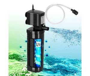 lot 489 image: TARARIUM Aquarium Filter U-V for 20-75 Gallon, 200GPH Fish Tank Filter w 5W U-V Light Green Clean Machine Submersible Powerful Pump Internal Filter for Turtle Tank Saltwater Freshwater Crystal Clear - Retail $0