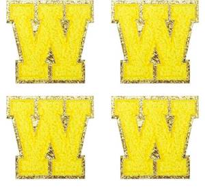 lot 504 image: MECCANIXITY 4Pcs Chenille Letter Patches Iron on Letter Patches Yellow W Alphabet Decorative Repair Embroidered Patches for Clothing, Shoes, Hats, Backpacks - Retail $0