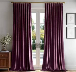 lot 514 image: MIULEE Dark Purple Velvet Pinch Pleat Blackout Curtains W52 X L108 Inches2 Panels,Luxury,Thermal Insulated,Super Soft,Extra Long,Back Tab & Rod Pocket,for Bedroom Living Room - Retail $0