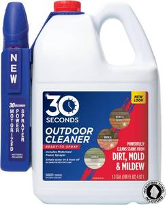 lot 532 image: 30 SECONDS Mold and Mildew Stain Remover  Ready to Use  Battery Powered Spray Wand  1.3 Gallon - Retail $39