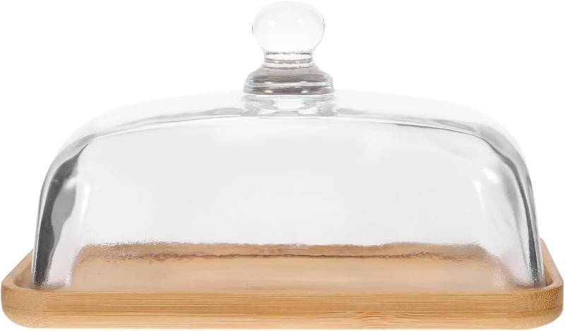 lot 2787 image: Tofficu Glass Dining Tray 7.1X4.7X3.9 Inch Clear Cake Plate with Dome Cover for Serving Desserts Pastries Cheese Snacks in Home Kitchen
