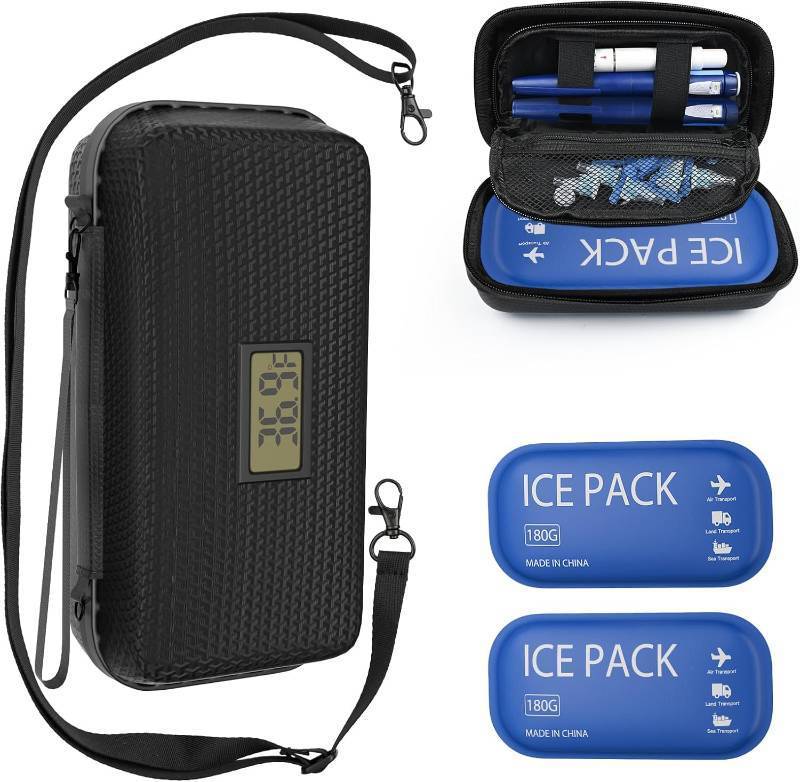 lot 12116 image: Insulin Pen Cooler Travel Case, Diabetic Supplies Medication Insulated Cool Organizer with 2 Ice Packs, Temperature Display, TSA Approved, Long-Lasting Cooling & Portable for Daily and Trips