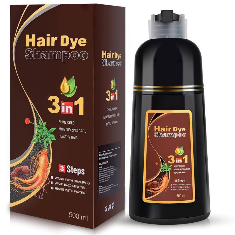 lot 5651 image: Brown Hair Dye Shampoo 3 in 1 for Gray Hair Coverage, Hair Color Shampoo for Women Men, Herbal Ingredients Shampoo Para Pintar el Cabello 17.6 oz