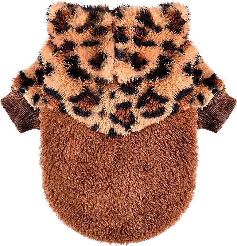lot 2728 image: LOT OF FIVE - Fleece Dog Hoodie Clothes Pet Sweaters for Small Dogs, Winter Cute Warm Puppy Chihuahua Sweater, Pet Clothes for Chihuahua Yorkie Teacup, Cat Apparel (Leopard, Medium),