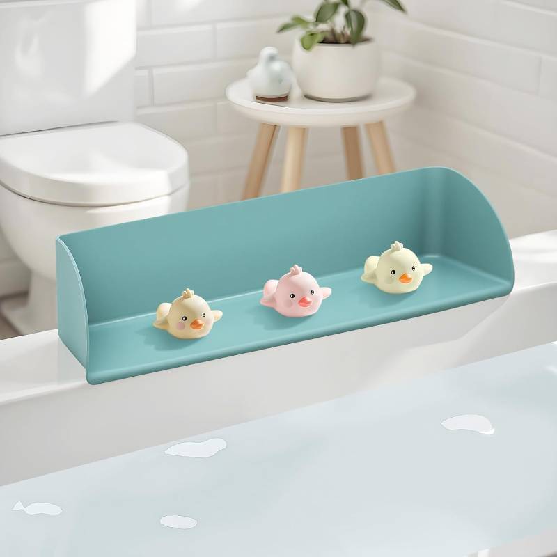 lot 2794 image: LOT OF THREE - Bathtub Splash Guard Silicone Tub Water Splash Guard (Aqua)