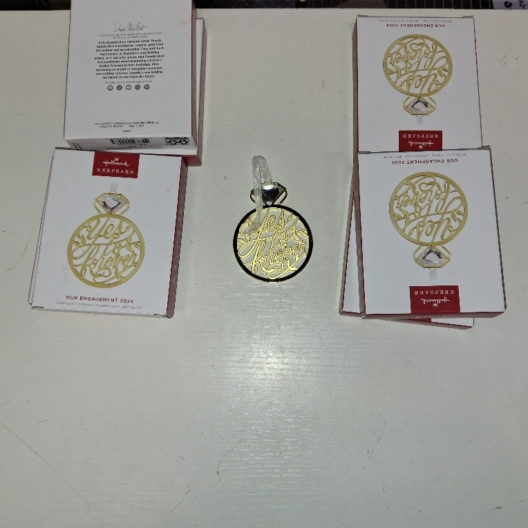 lot 3946 image: Hallmark Keepsake Our Engagement 2024 Metal Christmas Ornament New with Box 8 BOXES