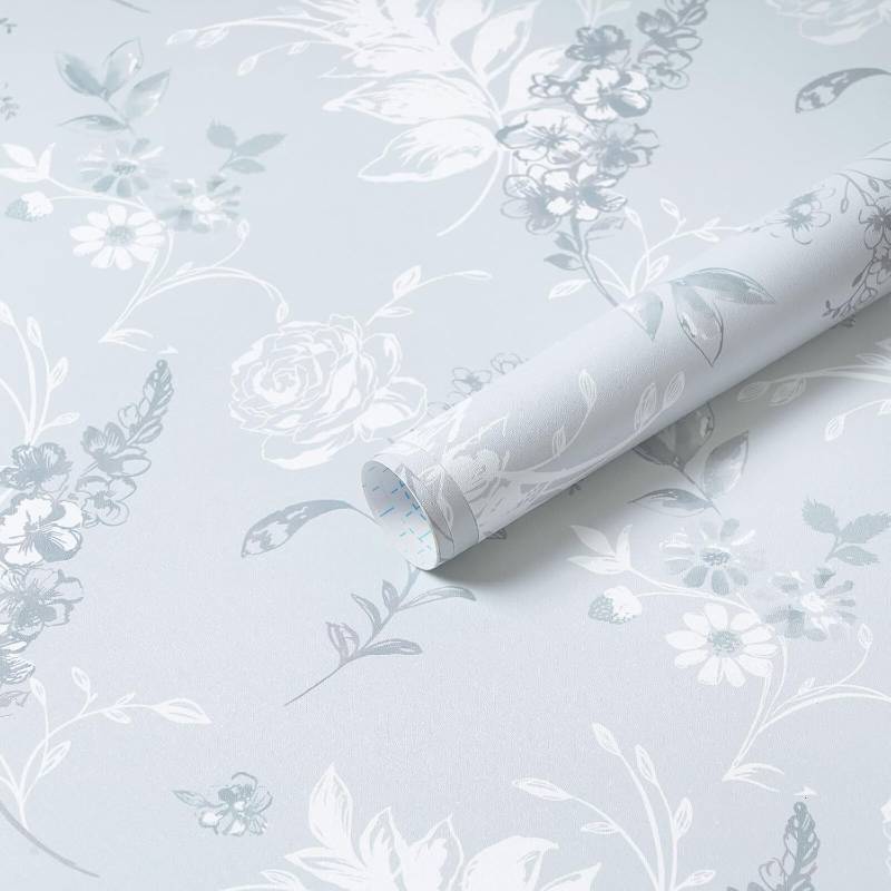 lot 12169 image: LOT OF 14 ROLLS - of Heroad Blue Peel and Stick Wallpaper French Floral Contact Paper for Cabinet Drawers Vintage Self Adhesive Removable Wall Paper for Bedroom Bathroom Stick on Walls Decor Vinyl Roll 17.3x78.7