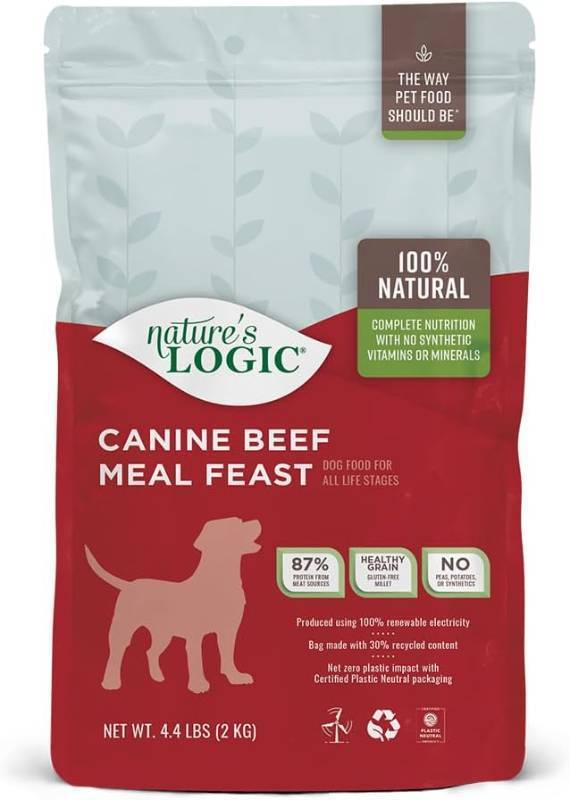 lot 2981 image: Natures Logic Dry Dog Food - 100% Natural - No Synthetics - For All Ages, Sizes, Breeds - Free From Common Allergens, High Protein - Beef Meal Feast, 4.4lbs
