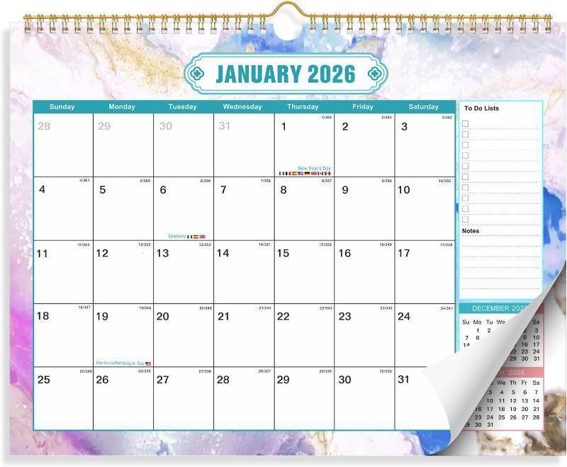 lot 5663 image: SIX PACK - Wall Monthly Calendar 2026-2027,18-Month Wall Calendar From Jan.2026-Jun.2027, 15 x 11.5 Inches, Large Daily Blocks, US Holidays